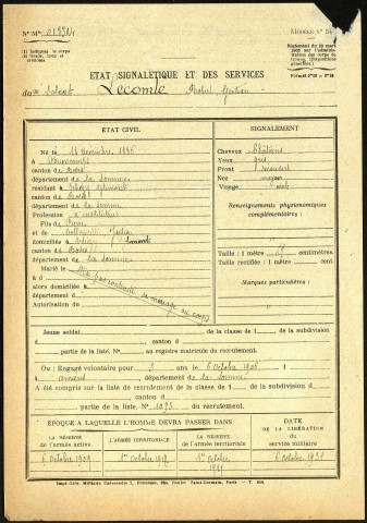 Lecomte, Robert Gontran, né le 18 décembre 1886 à Fouencamps (Somme), classe 1906, matricule n° 1093, Bureau de recrutement d'Amiens