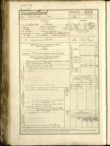 Lavallard, Paul Ernest, né le 13 mars 1860 à Corbie (Somme, France), classe 1880, matricule n° 222, Bureau de recrutement d'Amiens