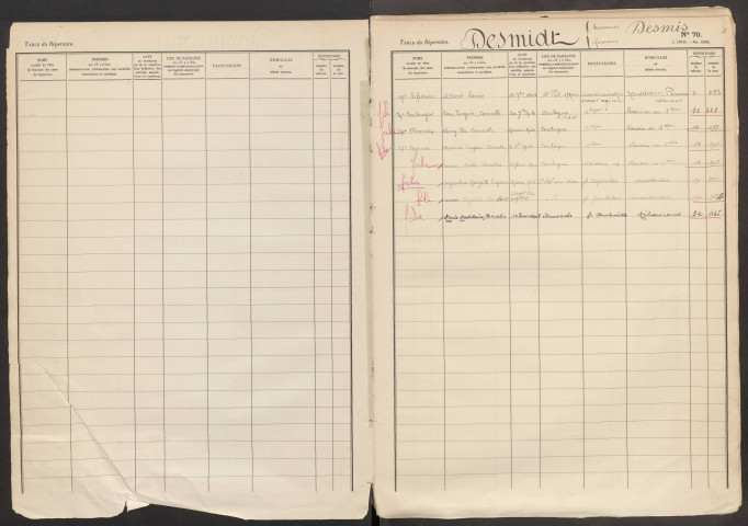 Table du répertoire des formalités, de Dormigny à Huet, registre n° 45 (Conservation des hypothèques de Montdidier)