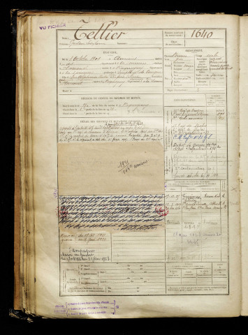 Tellier, Gustave Léon Louis, né le 08 octobre 1901 à Amiens (Somme), classe 1921, matricule n° 1640, Bureau de recrutement d'Amiens