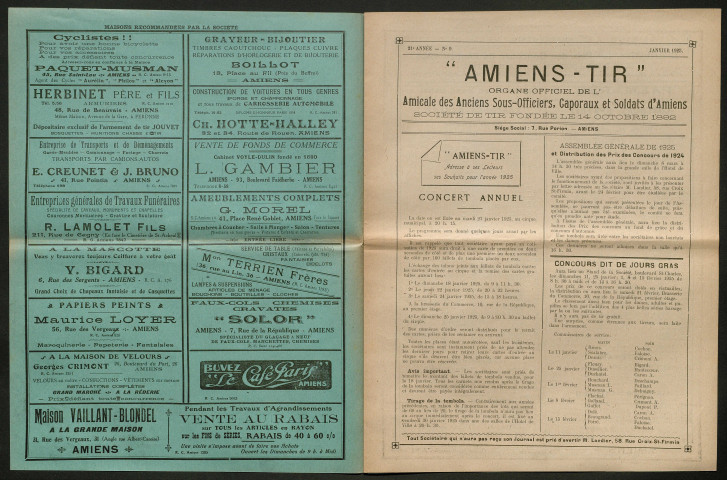 Amiens-tir, organe officiel de l'amicale des anciens sous-officiers, caporaux et soldats d'Amiens, numéro 9 (janvier 1925)