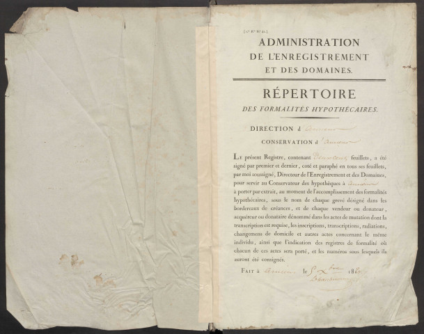 Répertoire des formalités hypothécaires, du 16/05/1821 au 20/07/1821, volume 153 (Conservation des hypothèques d'Amiens)