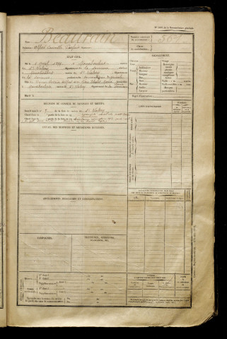 Beaurain, Alfred Camille Parfait, né le 04 avril 1899 à Mons-Boubert (Somme), classe 1919, matricule n° 561, Bureau de recrutement d'Abbeville