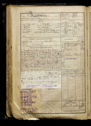 Brasseur, Eugène Joseph Charles Cyprien, né le 11 juin 1898 à Fieffes-Montrelet (Somme), classe 1918, matricule n° 722, Bureau de recrutement d'Abbeville