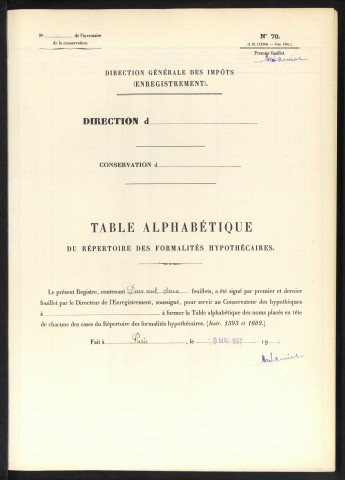 Table alphabétique du répertoire des formalités, de Giscart à Godeau, volume 139 (Conservation des hypothèques d'Amiens)