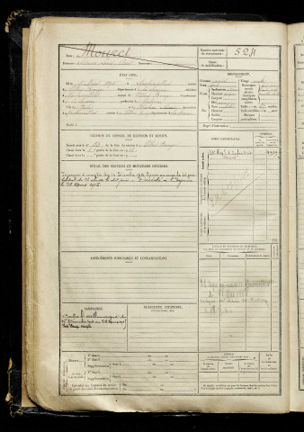 Mouret, Adrien Louis Paul, né le 05 mars 1895 à Montonvillers (Somme), classe 1915, matricule n° 524, Bureau de recrutement d'Amiens