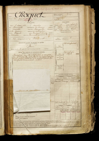 Choquet, Léon Gaspard Alphonse, né le 08 mars 1881 à Occoches (Somme), classe 1901, matricule n° 311, Bureau de recrutement d'Abbeville