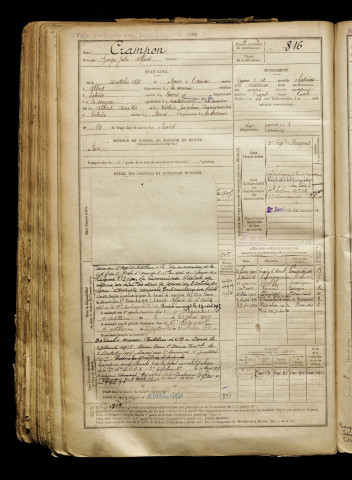 Crampon, Georges Jules Alfred, né le 21 octobre 1881 à Buire-sur-l'Ancre (Somme), classe 1901, matricule n° 816, Bureau de recrutement d'Amiens