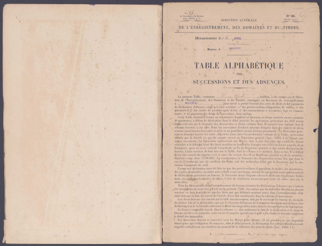 Table des successions et absences du bureau de Hallencourt