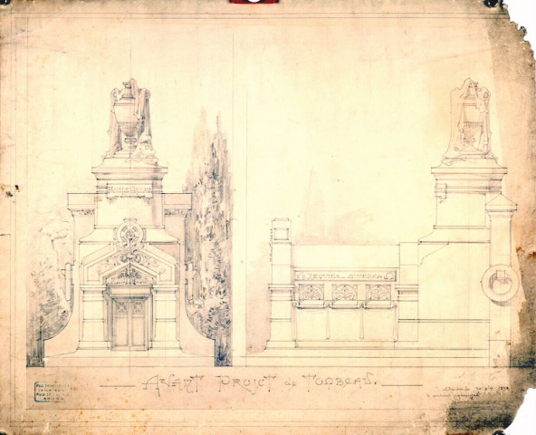 Projet de monument funéraire de la famille Galland : dessin de l'architecte Paul Delefortrie