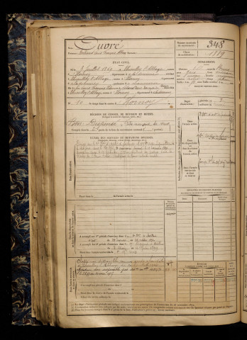 Ouvré, Bertrand Louis François Alban, né le 03 juillet 1869 à Thieulloy-l'Abbaye (Somme), classe 1889, matricule n° 348, Bureau de recrutement d'Amiens