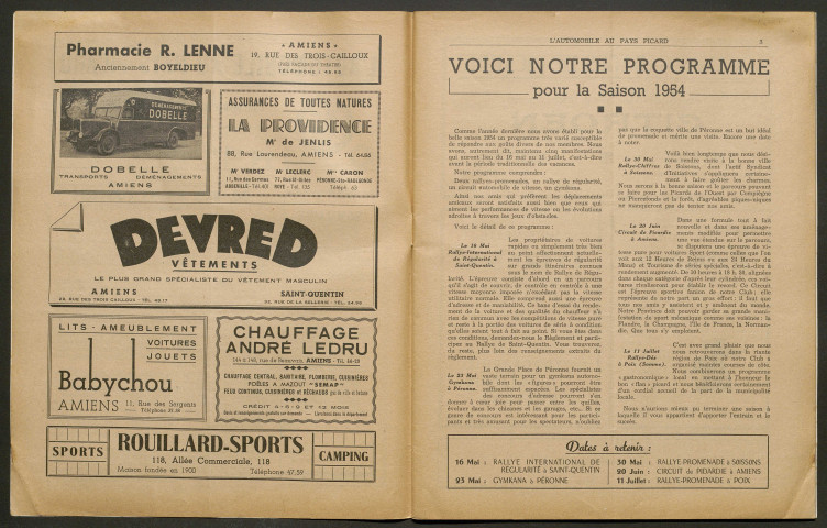 L'Automobile au Pays Picard. Revue de l'Automobile et du Tourisme. Organe officiel de l'Automobile-Club de Picardie et de l'Aisne, 375, avril 1954