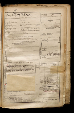 Demazure, Arsène Alcide Léopold, né le 16 août 1872 à Beauval (Somme), classe 1892, matricule n° 87, Bureau de recrutement d'Abbeville