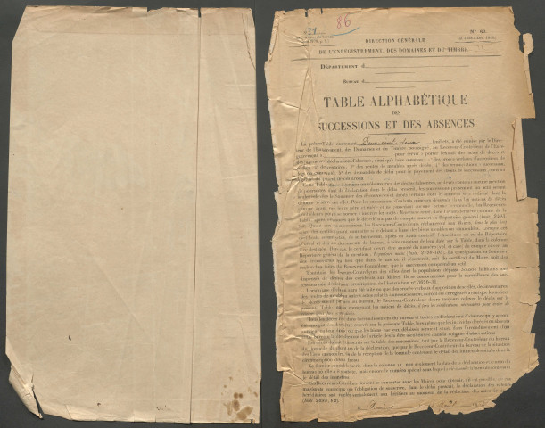 Table des successions et absences du bureau de Boves