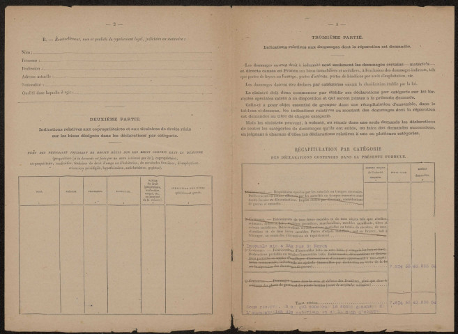 Ham. Demande d'indemnisation des dommages de guerre : dossier Gaudet-Lenglet