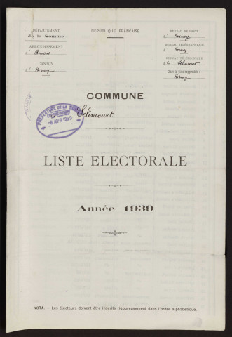 Liste électorale : Hornoy-le-Bourg (Selincourt)