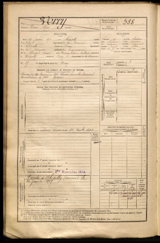 Verry, Désiré Alfred, né le 19 juillet 1870 à Chipilly (Somme), classe 1890, matricule n° 588, Bureau de recrutement de Péronne