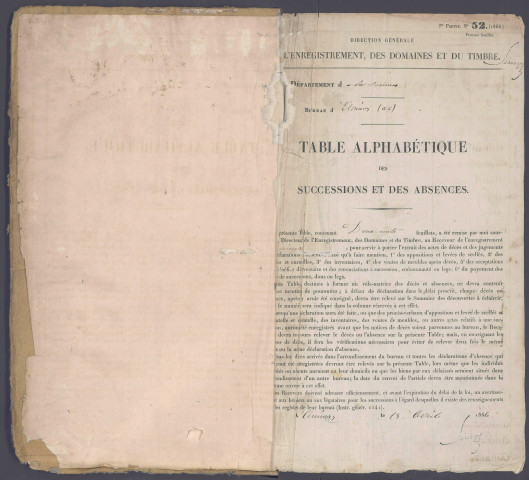 Table des successions et absences du bureau d'Amiens