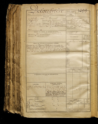 Deloubrière, Fernand Louis, né le 28 mars 1897 à Pendé (Somme), classe 1917, matricule n° 1496, Bureau de recrutement d'Abbeville