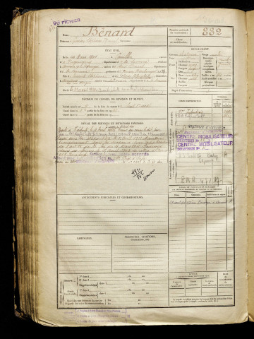 Bénard, Gaston Stéphane Marcel, né le 20 mars 1901 à Cavillon (Somme), classe 1921, matricule n° 882, Bureau de recrutement d'Amiens