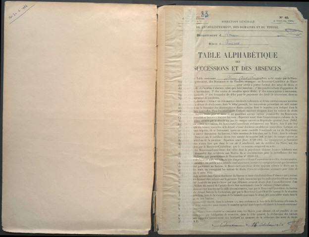 Table des successions et absences du bureau d'Amiens