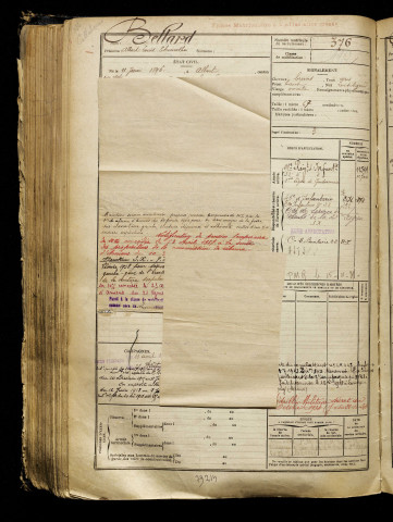 Bellard, Albert Louis Thimothé, né le 11 janvier 1896 à Albert (Somme), classe 1916, matricule n° 376, Bureau de recrutement de Péronne