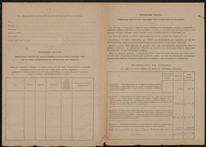 Gueudecourt. Demande d'indemnisation des dommages de guerre : dossier Corniquet-Rimbaux