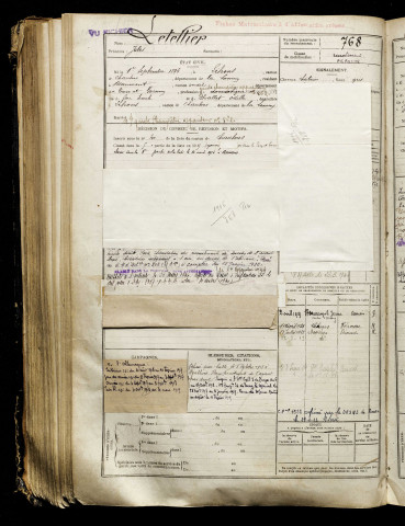 Letellier, Jules, né le 01 septembre 1896 à Lihons (Somme), classe 1916, matricule n° 768, Bureau de recrutement de Péronne
