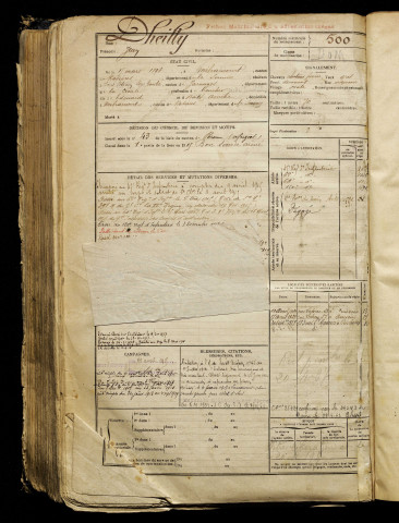 Dheilly, Jean, né le 15 mars 1896 à Méharicourt (Somme), classe 1916, matricule n° 500, Bureau de recrutement de Péronne