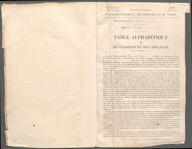 Table des successions et absences du bureau de Picquigny