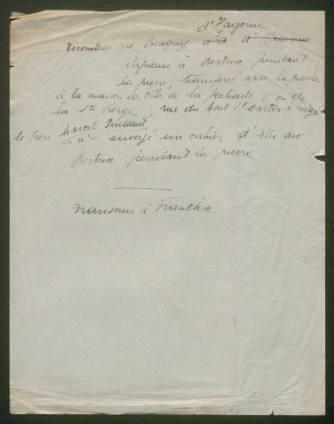 Témoignage de Beugny d'Hagerue (de) et correspondance avec Jacques Péricard