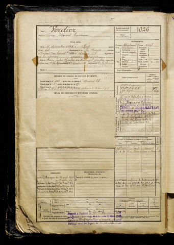 Verdier, Pierre Edouard Henri, né le 04 décembre 1898 à Roye (Somme), classe 1918, matricule n° 1026, Bureau de recrutement d'Amiens