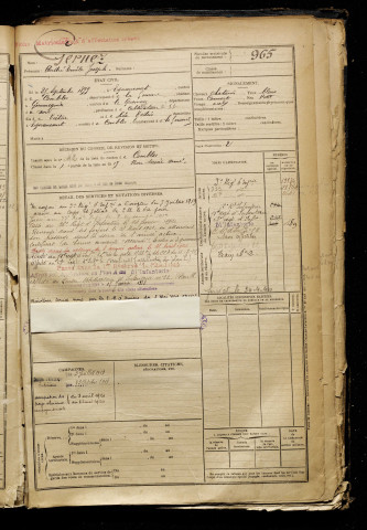 Gernez, André Emile Joseph, né le 25 septembre 1899 à Équancourt (Somme), classe 1919, matricule n° 965, Bureau de recrutement de Péronne