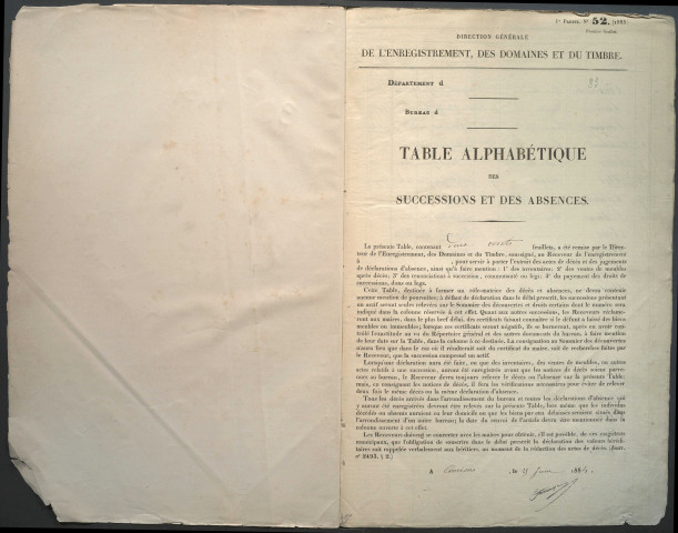 Table des successions et absences du bureau d'Amiens