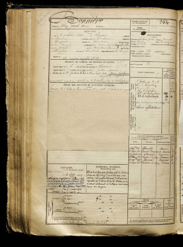 Bonnière, Julien Joseph Henri, né le 03 octobre 1896 à Chuignes (Somme), classe 1916, matricule n° 264, Bureau de recrutement de Péronne