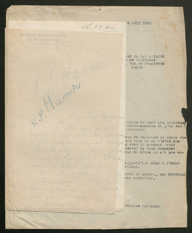 Témoignage de Hardy (Abbé) et correspondance avec Jacques Péricard