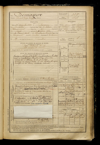 Demazure, Fernand Georges Grégoire, né le 14 novembre 1878 à Bucquoy (Pas-de-Calais), classe 1898, matricule n° 365, Bureau de recrutement de Péronne