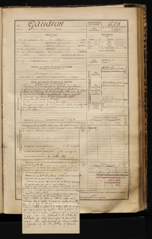 Gaudron, Adrien Louis, né le 04 septembre 1870 à Albert (Somme), classe 1890, matricule n° 673, Bureau de recrutement de Péronne
