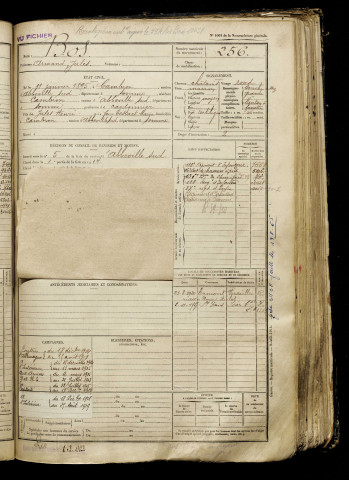 Bos, Armand Jules, né le 11 janvier 1895 à Cambron (Somme), classe 1915, matricule n° 256, Bureau de recrutement d'Abbeville