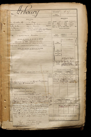 Arbourq, Alexis, né le 25 octobre 1872 à Paris (Paris), classe 1892, matricule n° 657, Bureau de recrutement d'Abbeville