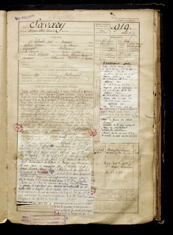 Savary, Maurice Robert Edouard, né le 24 décembre 1901 à Airaines (Somme), classe 1921, matricule n° 919, Bureau de recrutement d'Abbeville