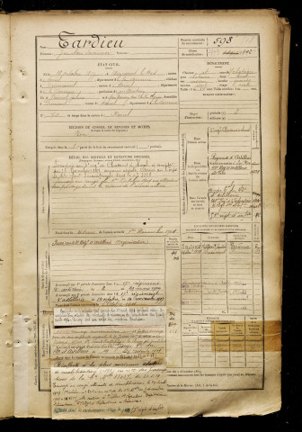Tardieu, Jean Marie Savinien, né le 19 octobre 1877 à Aizecourt-le-Bas (Somme), classe 1897, matricule n° 598, Bureau de recrutement de Péronne