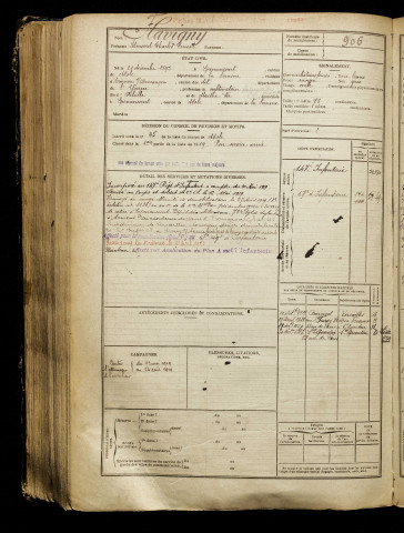 Flavigny, Edmond Charles Ernest, né le 31 décembre 1895 à Épénancourt (Somme), classe 1915, matricule n° 906, Bureau de recrutement de Péronne