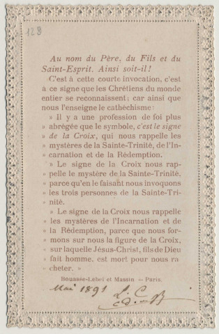 Image pieuse dentelle. Saint, Saint, Saint est le Seigneur, Dieu des Armées. La Sainte Trinité