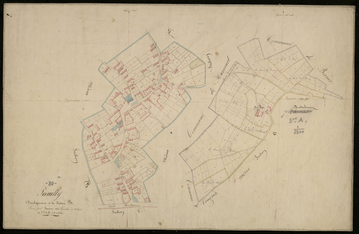 Plan du cadastre napoléonien - Poeuilly : Chef-lieu (Le), développement de la section B et partie détachée de la section A