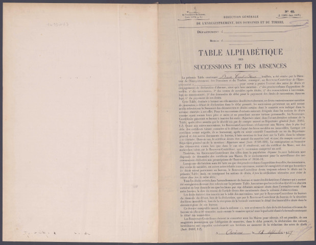 Table des successions et absences du bureau de Ham