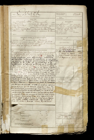 Ossart, Abel Pierre Arthur, né le 26 octobre 1893 à Bonneville (Somme), classe 1913, matricule n° 1104, Bureau de recrutement d'Abbeville