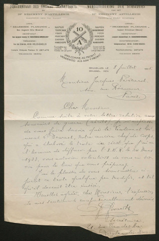 Témoignage de Dewaet, L. (Lieutenant général) et correspondance avec Jacques Péricard