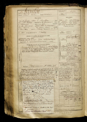 Acoulon, Emile Arthur Arsène, né le 09 février 1882 à Lanchères (Somme), classe 1902, matricule n° 1172, Bureau de recrutement d'Abbeville