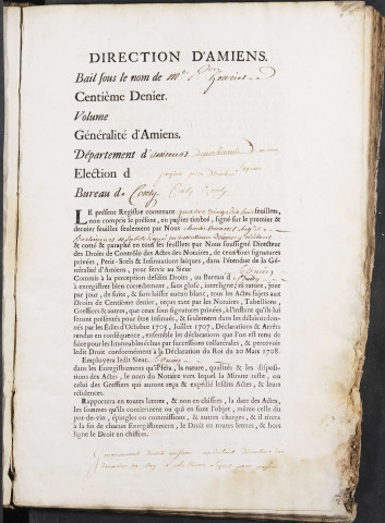 Centième denier du bureau de Conty pour la période du 6 mai 1757 au 27 mai 1760